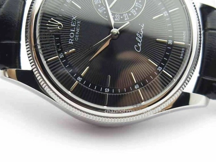 1218 Cellini Date VF Best Edition SS Black Dial Stick Markers On Black Leather Strap A Lightweight 3725